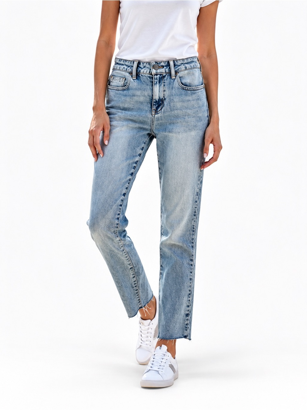 High-Rise Straight Leg Women's Jeans - Light Blue